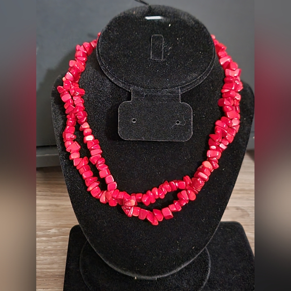 Red Polished Coral Statement Necklace
